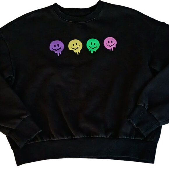 Black Drippy Smiley Face Sweatshirt – Medium Pastel Graphic - Picture 7 of 8